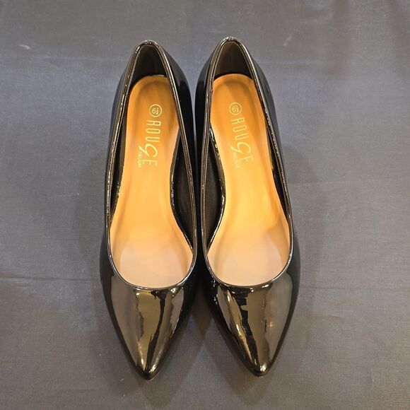 BRAND NEW ROUGE HELIUM POINTED TOE GLOSSY BLOCK-HEEL SLIP-ON PUMP - Picture 2 of 15